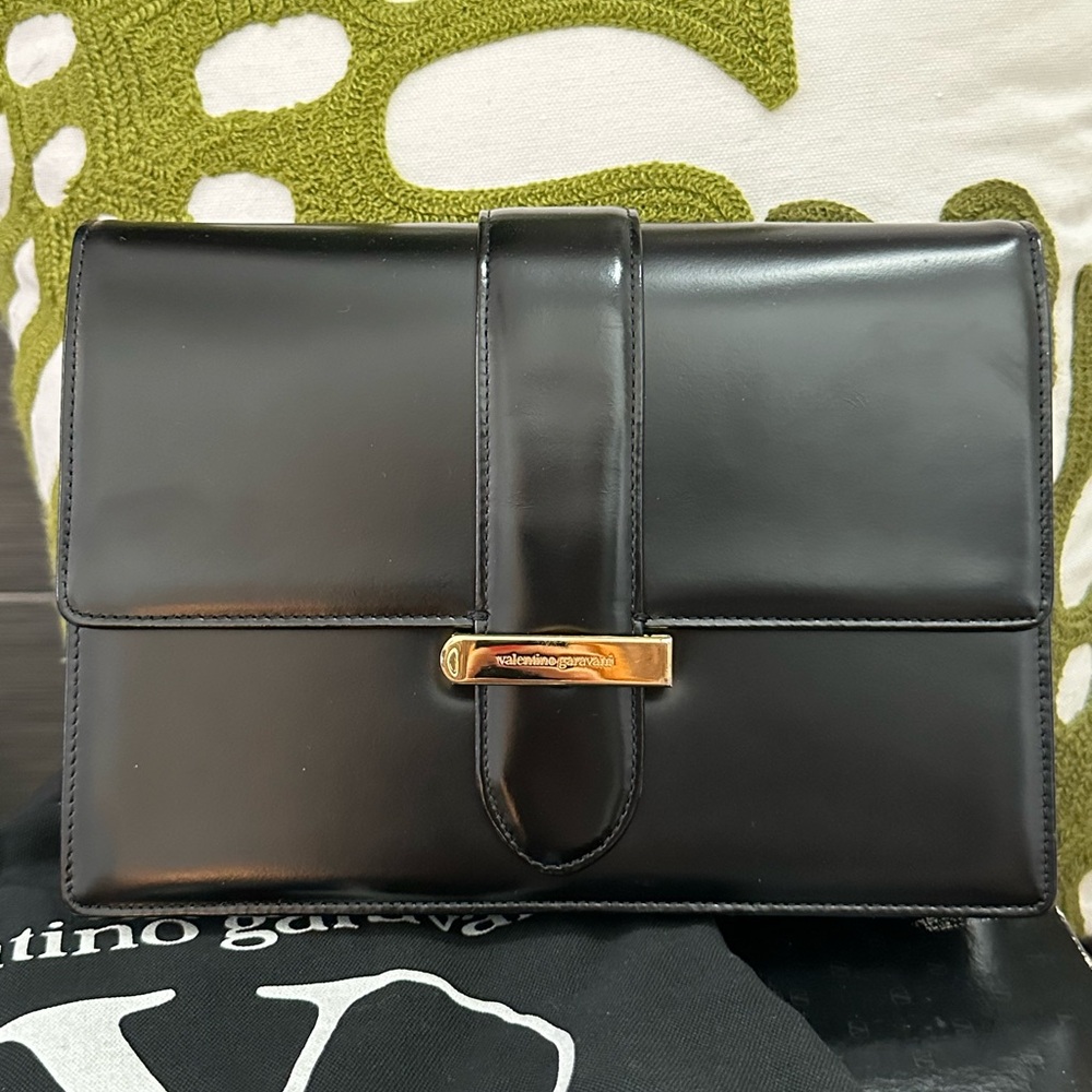 *SOLD* Valentino Garavani Vintage Black Leather Bag with Gold Accent
